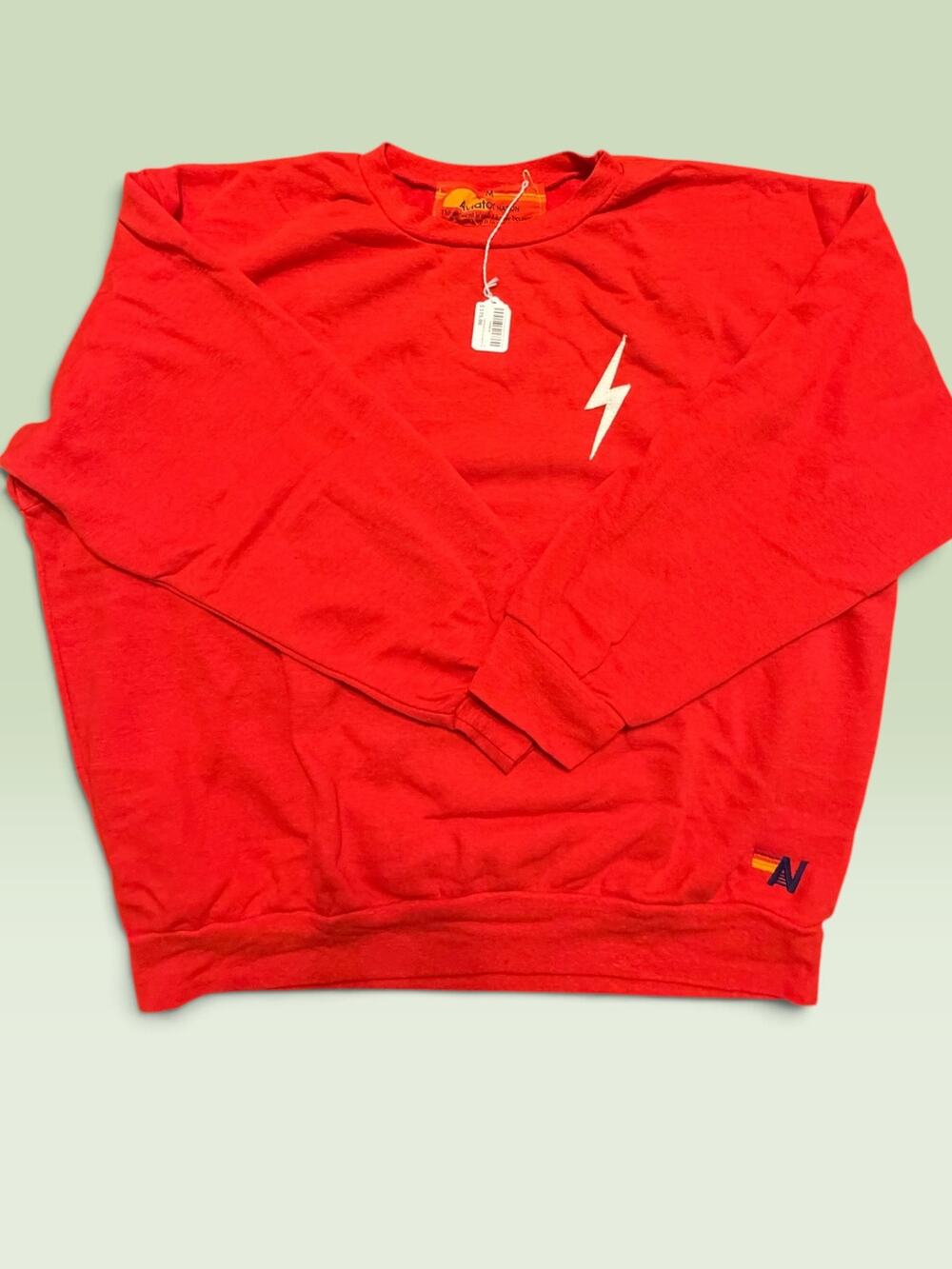 NWT Aviator Nation Bolt Stitch Relaxed Crew Sweatshirt Red White Size medium